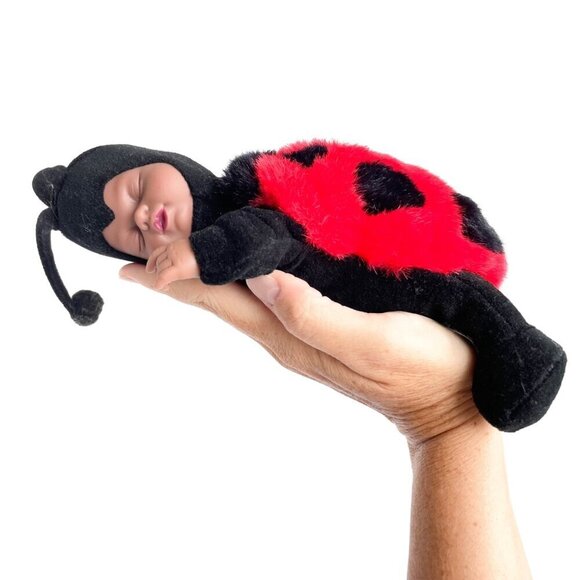 Vintage 1997 Ann Geddes Darker Skin Ladybug Plush Sleeping Doll, Red & Black - Picture 1 of 8